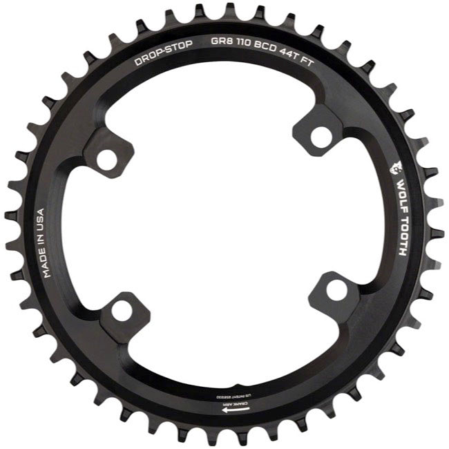 Wolf Tooth Shimano 110 Asymmetric BCD Chainring - 38t 110 Asymmetric BCD 4-Bolt Drop-Stop B For Shimano GRX Cranks BLK
