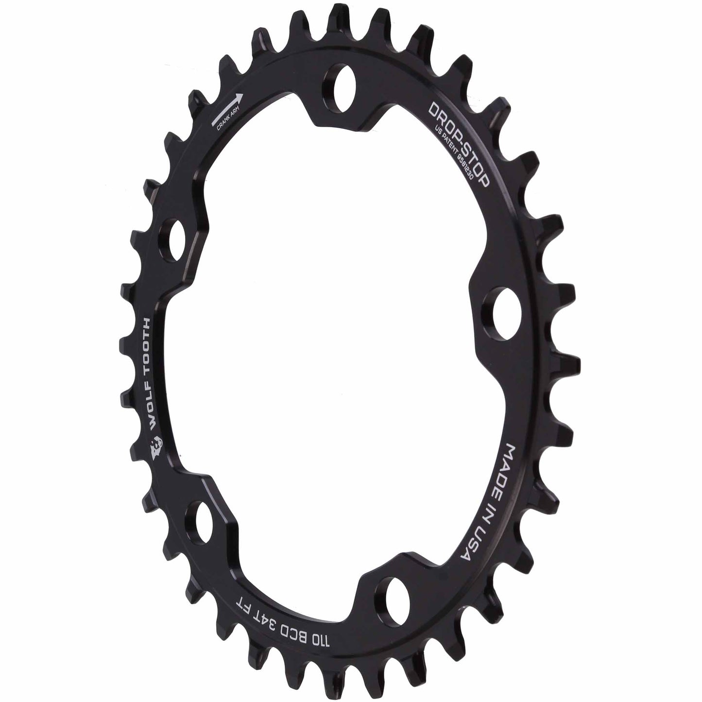 Wolf Tooth 110 BCD Cyclocross Road Chainring - 34t 110 BCD 5-Bolt Drop-Stop B  BLK