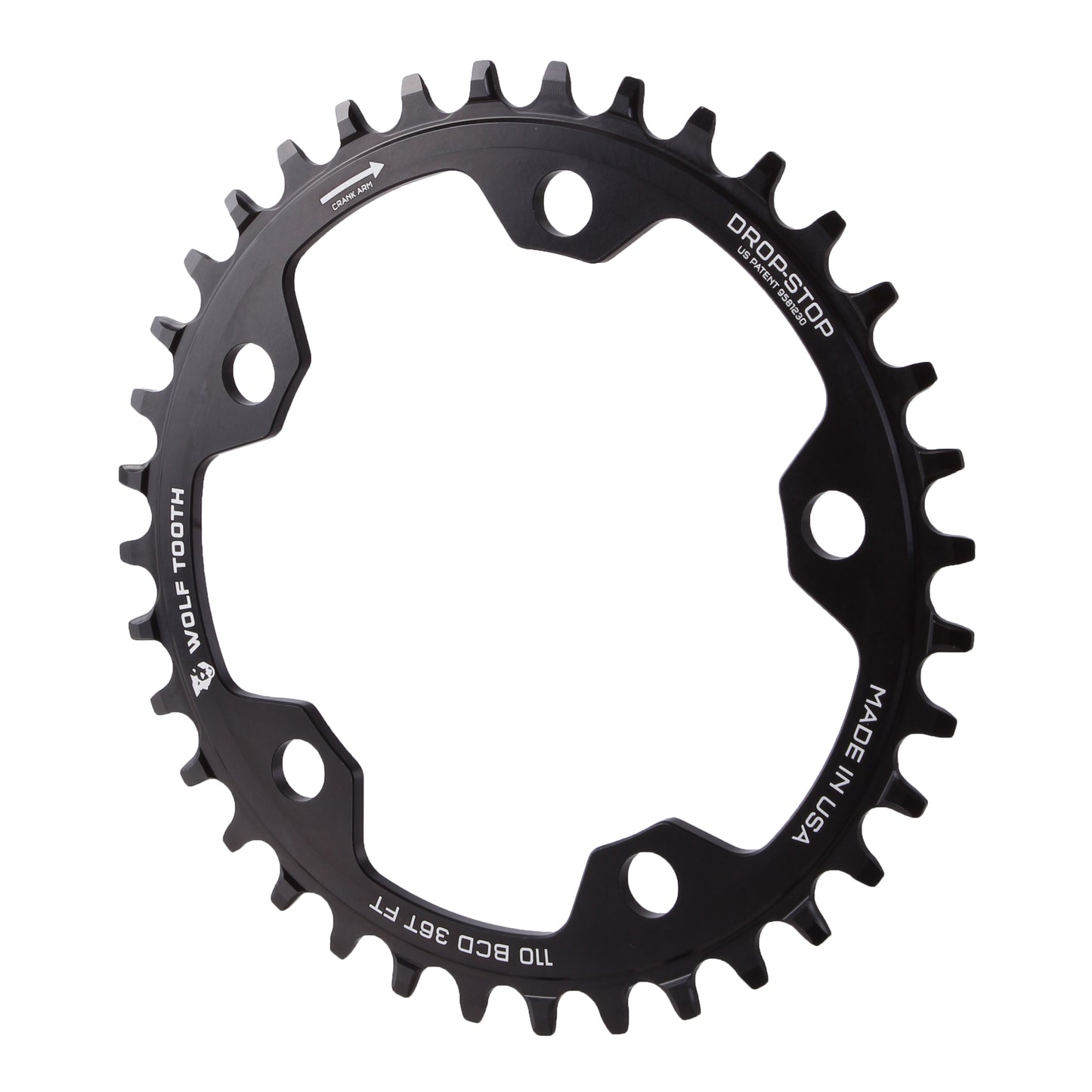 Wolf Tooth 110 BCD Cyclocross Road Chainring - 36t 110 BCD 5-Bolt Drop-Stop B  BLK