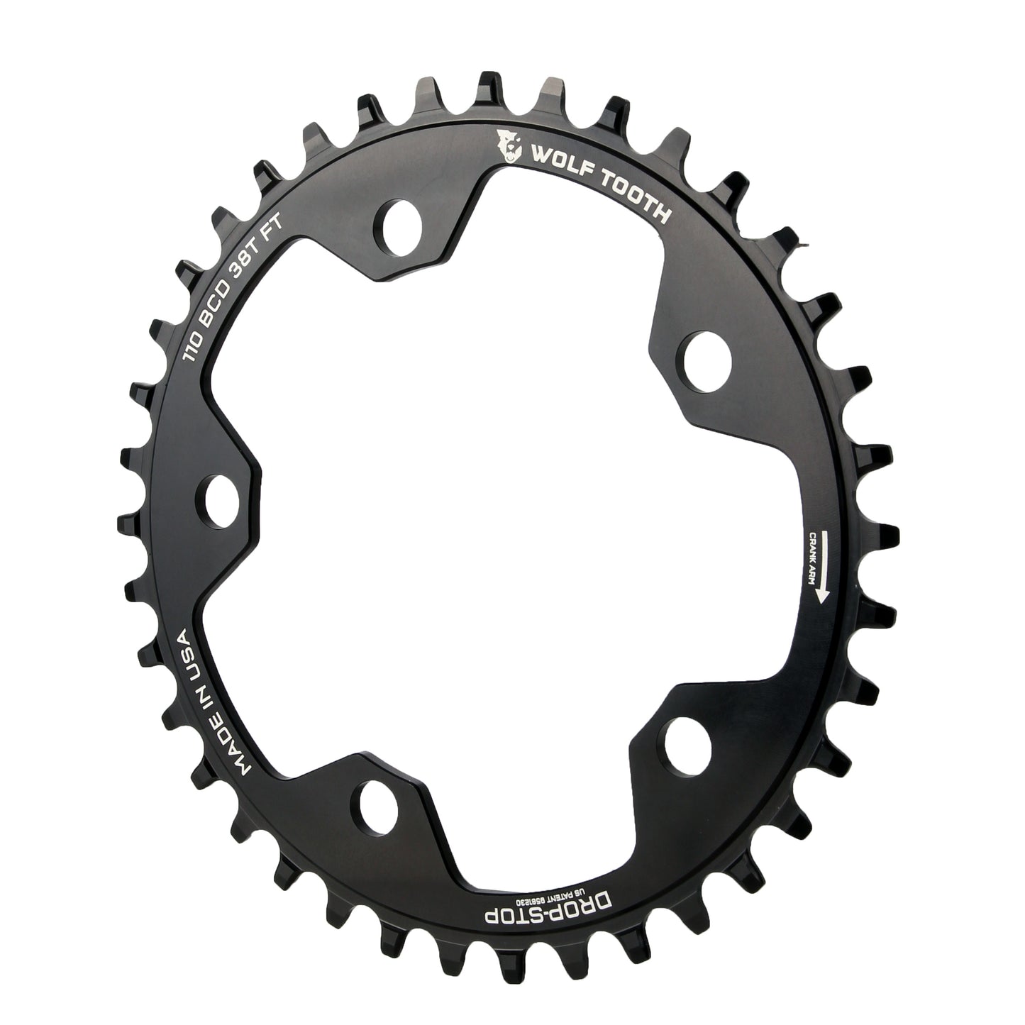Wolf Tooth 110 BCD Cyclocross Road Chainring - 38t 110 BCD 5-Bolt Drop-Stop B  BLK