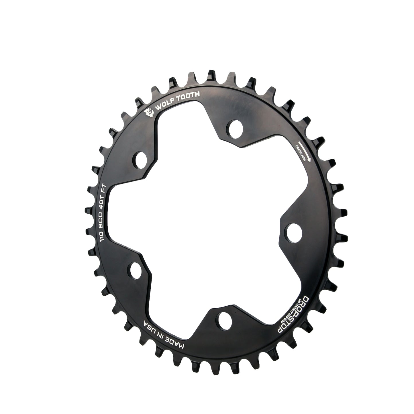 Wolf Tooth 110 BCD Cyclocross Road Chainring - 40t 110 BCD 5-Bolt Drop-Stop B  BLK