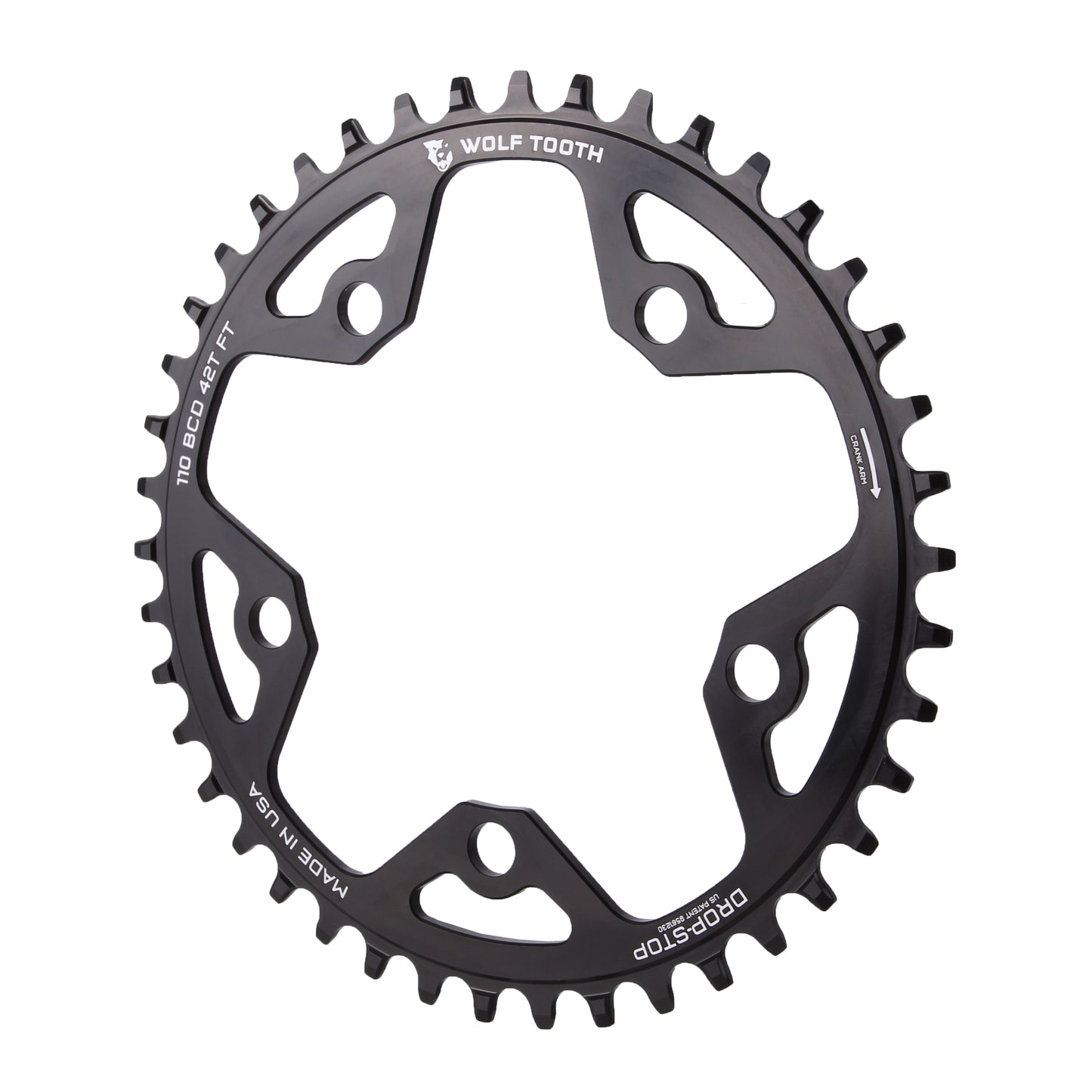 Wolf Tooth 110 BCD Cyclocross Road Chainring - 42t 110 BCD 5-Bolt Drop-Stop B  BLK