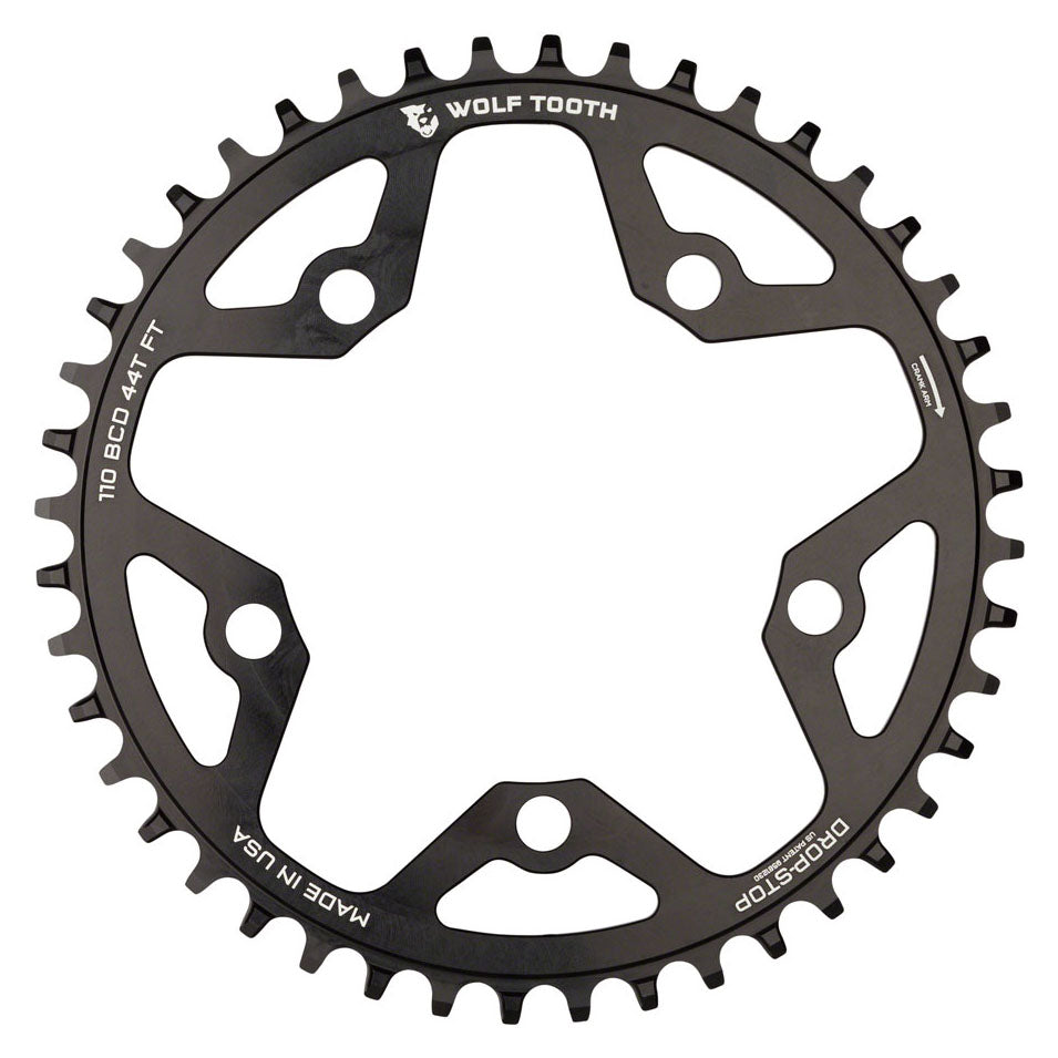 Wolf Tooth 110 BCD Cyclocross Road Chainring - 44t 110 BCD 5-Bolt Drop-Stop B  BLK