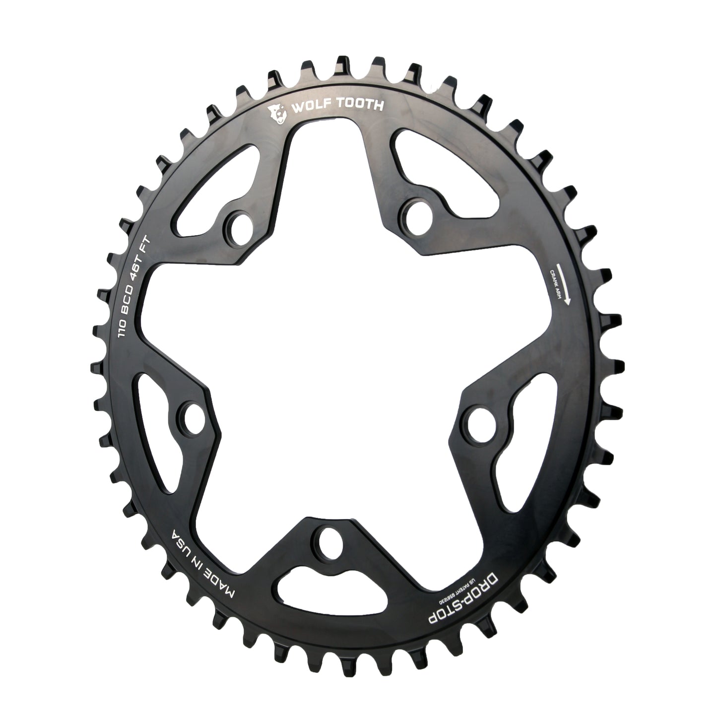 Wolf Tooth 110 BCD Cyclocross Road Chainring - 46t 110 BCD 5-Bolt Drop-Stop B  BLK