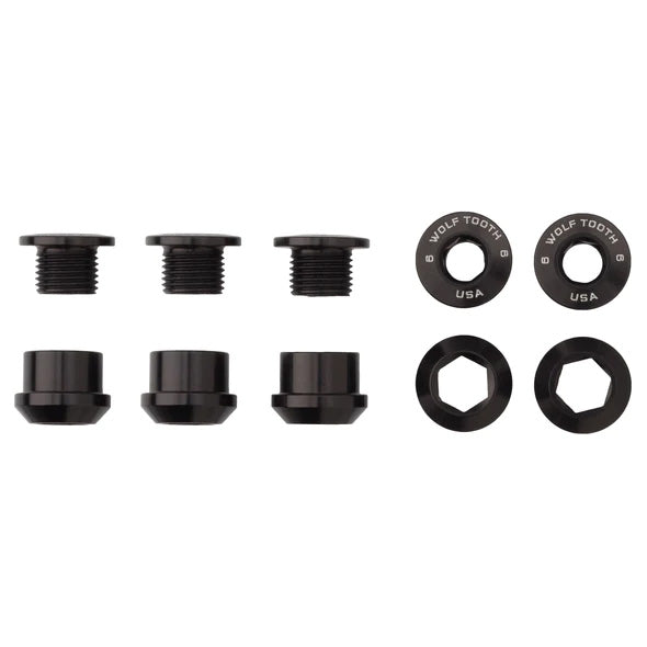 Wolf Tooth 1x Chainring Bolt Set - 6mm Dual Hex Fittings Set/5 Black