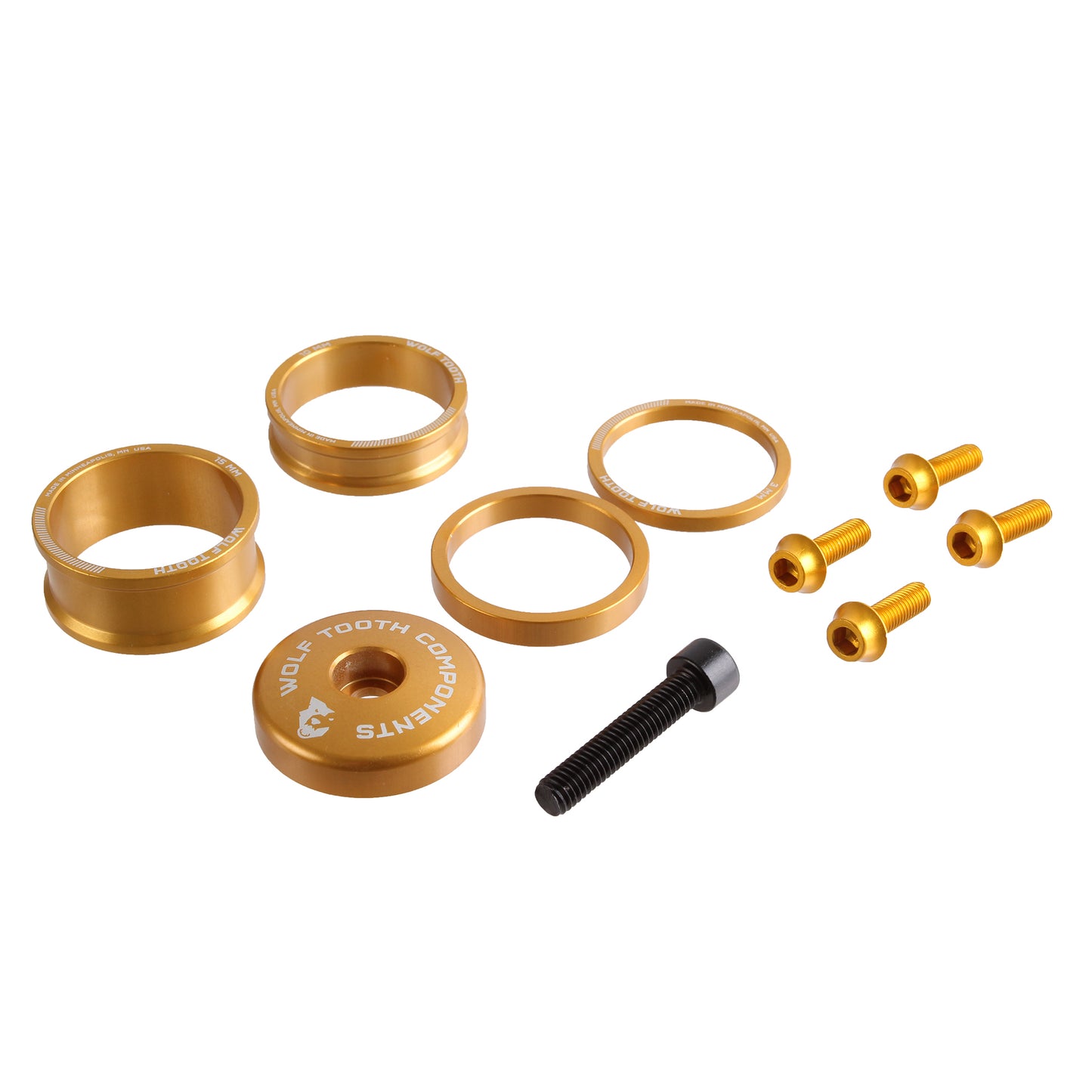 Wolf Tooth BlingKit: Headset Spacer Kit 3 510 15mm Gold