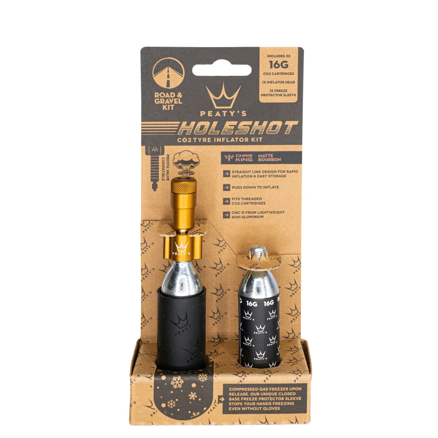 Peatys Holeshot CO2 Gravel/Road Inflator w/Cart Bourbn