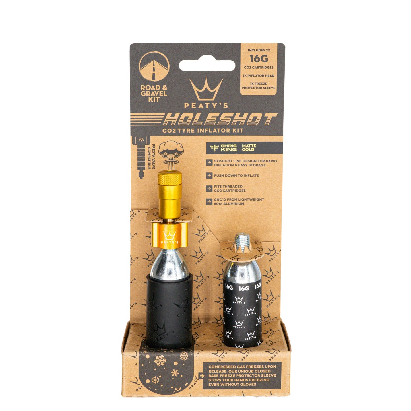 Peaty's Holeshot CO2 Gravel/Road Inflator Kit w/2x16g Gold