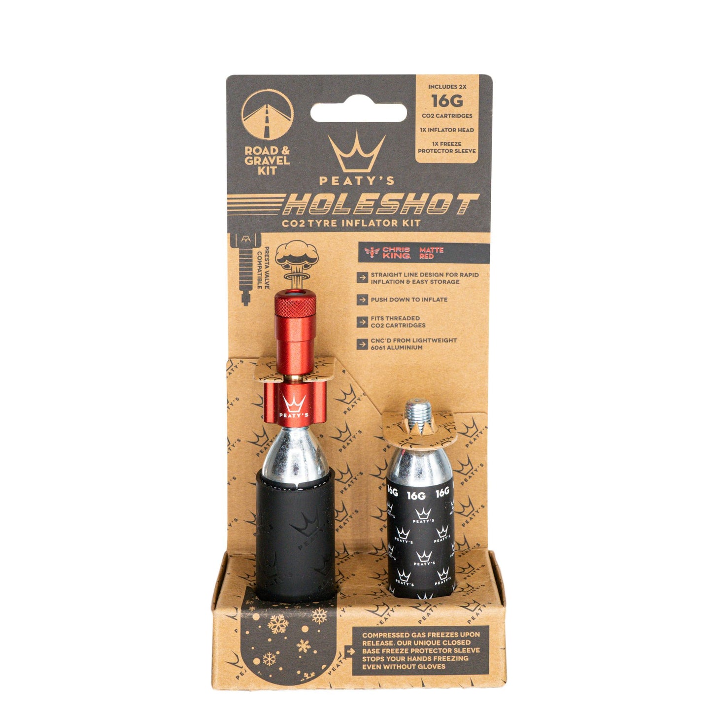 Peaty's Holeshot CO2 Gravel/Road Inflator w/Cart Red