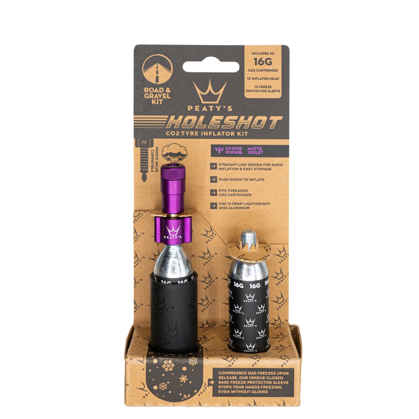 Peaty's Holeshot CO2 Gravel/Road Inflator w/Cart Violet